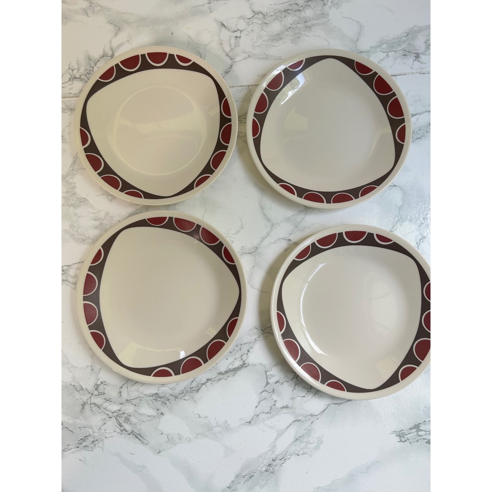 VTG Corelle Kitu Bread Plates Set of 4 6.75" Red Brown Retro MCM Atomic Vitrelle